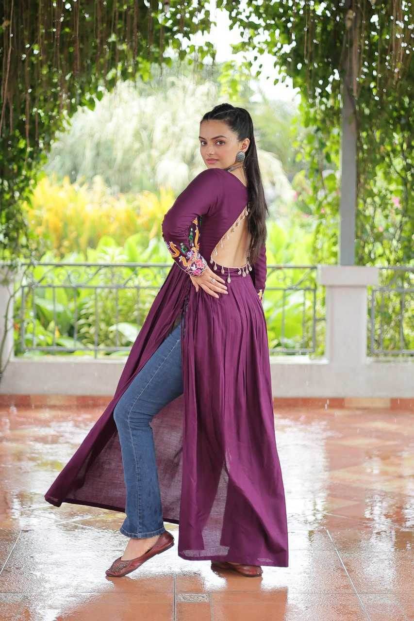 Reyon Cotton Long Embroidered Navratri Kurti - MYLUXURY LANE ENTERPRISE